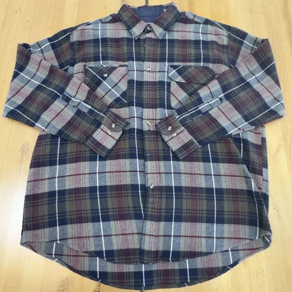 David Taylor Plaid Flannel Shacket Size XL Burgundy Navy